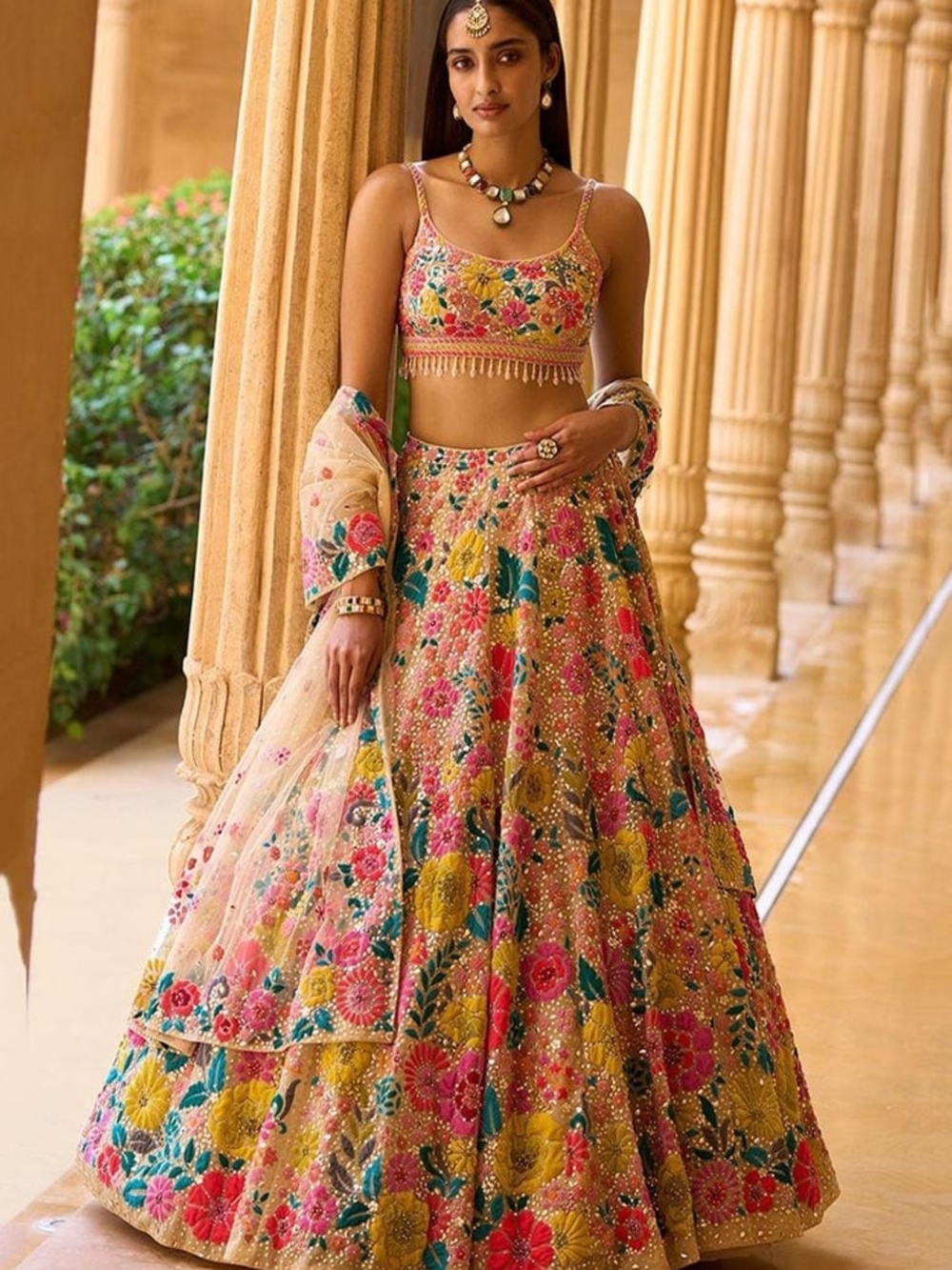 Floral Embroidered Pink and Gold Lehenga Set 8xl (Fits Size 20/22W)